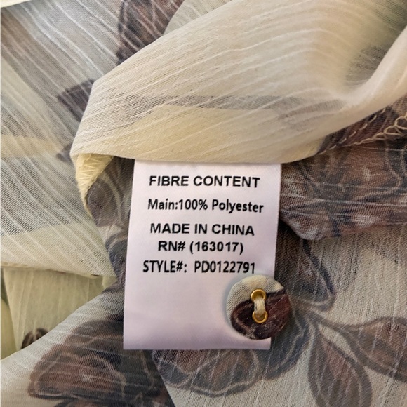 Princess Polly Floral Tie-Waist Sheer Peplum Top Size 4 Cream Brown - Picture 10 of 10